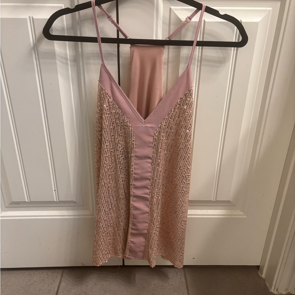 Pink Sequin Halter Dress